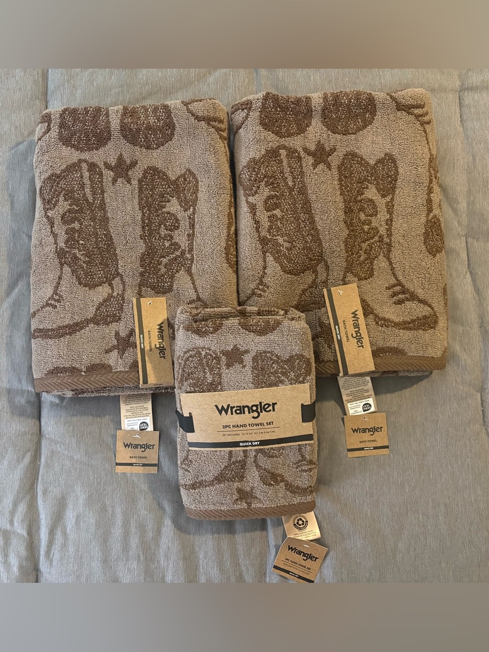 Wrangler Brown Cowboy Boot Pattern Bath & Hand Towel Set